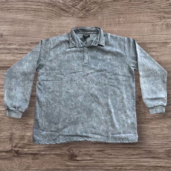 Boohoo Man Nixon Grey Charcoal Oversized Washed Rugby Sweatshirt Polo Large - Picture 1 of 8